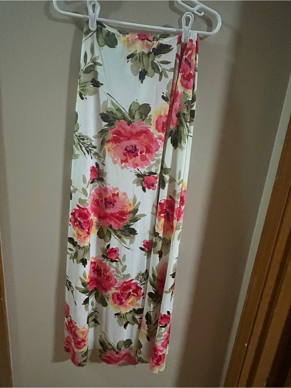 White Maxi Skirt with Pink Floral Print
